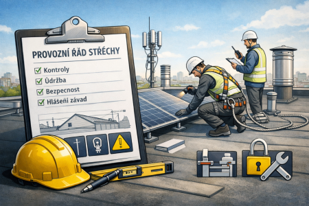 Zpracováváme provozní řády střech jako součást systému bezpečné správy, údržby a užívání staveb.